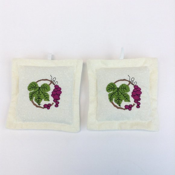 Handmade Embroidered Lavender Filled Sachet Linen Drawer Pillow Grape Vine - Picture 1 of 9